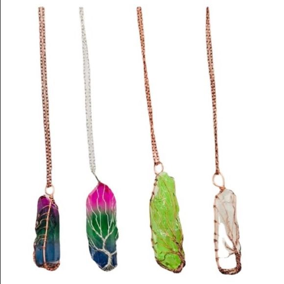 Tree of Life Wire-Wrapped Quartz Crystal Necklace, Rose Pink - Picture 9 of 10